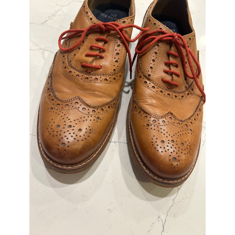 Ben Sherman Wingtip Oxfords Tan Leather Red Laces Brogue Dress Shoes Mens 44 - Picture 2 of 9